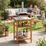Acacia Wood Outdoor Grill Table with Drop Leaf, BBQ Prep Station with Faux Marble Resin Top - Image 10