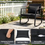 3-Piece Outdoor Wicker Rocking Chair Set, Patio Conversation Furniture with Tempered Glass Side Table & Washable Cushions for Garden Backyard Poolside - Black - Image 10
