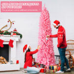7.5 FT Hinged Christmas Tree, Artificial Pencil Christmas Tree, Unlit Artificial Christmas Pine Tree with 1075 Branch Tips and Sturdy Stand, Pink - Image 10