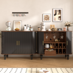 39" Fluted Liquor & Coffee Bar Cabinet with 6 Wine Racks and 3 Glass Holders, Mid-Century Modern Bar Cabinet with A Large Storage Drawer ,4 Hidden Storage Space on the Side , Black - Image 22
