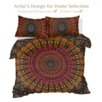 3pcs Mandala Duvet Cover, Red Bohemian Bedding Set, Vintage Bedspread with 2 Pillowcases - Image 5