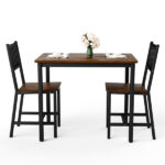 Dining Table Set, Bar Table with 2 Dining chairs, Kitchen Table Counter with Chairs, Industrial for Kitchen Breakfast Table, Living Room, Party Room, Walnut ,35.4″L x23.6″W x 29.7″H - Image 10