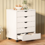 5 Drawer Storage Cabinet with Wheels for Bedroom, Home, Office Organization, White - Image 6