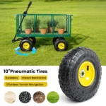 3-in-1 Oversized Steel Garden Cart , 880lbs Pullable Mesh Metal Garden Cart, All-Terrain Utility Cart with Removable Liner & Side Panels & Mesh Tray for Outdoor Lawn, Patio and Landscaping, Green - Image 7