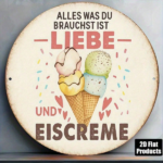 CIFbuy 1pc 8x8 Inch Round French Aluminum Sign, Vintage Love And Ice Cream Decorative Plaque, Dessert House Wall Art For Kitchen Cafe R TikTok, TikTok, Self-pickup Logiopics