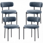 All-in-One Gray 4-Piece Modern Round Upholstered Kitchen Chairs, Curved Backrest, Soft Thick Cushion Dining Set Only chairs - Image 3