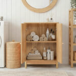 Natural wood color, particleboard with melamine veneer and rattan finish, 60*30*80cm, double doors, bathroom vanity - Image 6