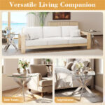 20" x 20" x 22.5" Glass Side Table, Silver Tempered Glass End Table with Intersecting Metal Base - Image 7
