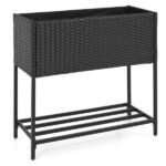 28" Elevated Raised Planter Box with Storage Shelf, Ergonomic Garden Bed for Patio Balcony Herb Vegetable - Black - Image 5