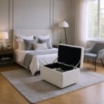 Beige Linen-Textured Storage Ottoman with Rubber Feet – 63×43×43cm Bench for Entryway, Bedroom or Living Room - Image 6
