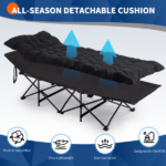 Same Code 17997929 Folding Camping Cot Bed with Soft Pad, Portable Outdoor Cot, Adults Sleeping Bed for Home Office Nap Beach Travel, Black - Image 4