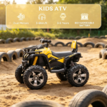 Yellow 12V Kids Electric ATV – Recharging Ride-on Quad with Realistic Headlights & Wide Traction Wheels - Image 5