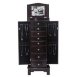 Jewelry Armoire with Mirror, 8 Drawers & 16 Necklace Hooks, 2 Side Swing Doors(Brown) - Image 6