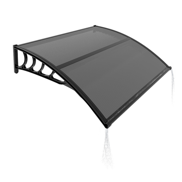 Awning for Door Entrance with Drainage Sink, 40x40 Inch Window Canopy Exterior, UV Rain Snow Protection for House Porch Patio Deck, Black Bracket & Brown Board