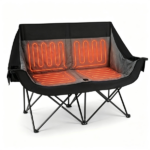 Black Dual Person Heated Folding Camping Chair 4 Heating Zones 3 Temperature Levels, Heavy Duty 660 LBS Double Outdoor Loveseat with Cup Holders Storage Pockets & Carry Bag for Picnic Beach Sports - Image 3