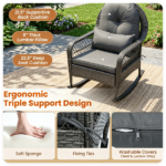 Mix Gray Handwoven PE Rattan Porch Rocking Chair, Metal Frame Safe Smooth Rocker with Removable Washable Zipper Cushions for Backyard Balcony Deck Indoor Reading Nook - Image 5