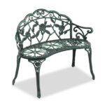 Outdoor Cast Aluminum Patio Bench, Porch Bench Chair with Curved Legs Rose Pattern, Antique Green SAME AS 91404878 - Image 2