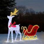 5ft Lighted Christmas Reindeer & Sleigh Outdoor Yard Decoration Set with LED Lights, Red & White - Image 10