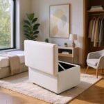 Beige Linen-Textured Storage Ottoman with Rubber Feet – 63×43×43cm Bench for Entryway, Bedroom or Living Room - Image 5