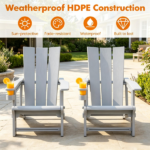 Gray Weatherproof HDPE Outdoor Adirondack Chair, 330LBS Capacity Ergonomic Patio Lounge Chair with Built-in Cup Holder, Snap-Together Tool-Free Assembly for Poolside Backyard - Image 8