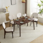Rubber wood soft bag deep walnut dining table and chair set 1 table 4 chairs beige cushion rectangular - Image 38