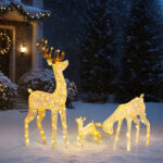 3-Piece Lighted Christmas Reindeer Family Set Outdoor Decorations, Weather Proof Deer Family Set of 3 Christmas Ornament Home Decor Pre-lit 280 LED Warm White Lights, White - Image 6