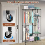 4 Tier Heavy Duty Garment Rack with 3 Hanging Rods, 463LBS Capacity Rolling Clothes Rack with Lockable 360° Wheels & Footrests,44.9x17.13x77.95in Spacious Clothing Rack for Dresses, Shirts, Coats - Image 9