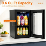 0.6 Cu.Ft Mini Beverage Refrigerator with Digital Touch Control 40°F-61°F Adjustable Thermostat, 360° Air Circulation Silent Compressor Cooler Blue LED Light Tempered Glass Door Holds 24 Cans Black - Image 5