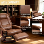 Brown Swivel Recliner Chair PU Leather Reclining Armchair Retractable Footrest Wood Base Adjustable High Back for Small Spaces Living Room RV Bedroom - Image 9