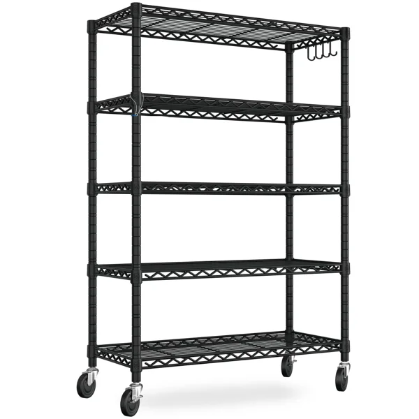 36"W x 14"D x 71"H Storage Shelves, 5-Tier Wire Shelf, Heavy Duty Garage Shelving Unit with Wheels , Wire Rack for Pantry, Kitchen&Closet, Black(Shipment from Walmart)