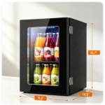 0.6 Cu.Ft Mini Beverage Refrigerator with Digital Touch Control 40°F-61°F Adjustable Thermostat, 360° Air Circulation Silent Compressor Cooler Blue LED Light Tempered Glass Door Holds 24 Cans Black - Image 11