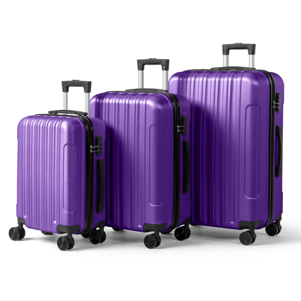 ABS Trolley Case 20in 24in 28in 3PCS Suitcase Set Vertical Striped Frosted Case Suitcase Purple
