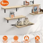 6 Pack Wall Floating Display Shelves Paulownia Wood Panels Rustproof Metal Brackets, Multi Space Organizer Unit Fit Kitchen Bedroom Bathroom Living Area Storage Needs,Multifunctional Floating Shelves 6-Tier