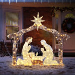 6ft Brown Roof 190LED Lights Nativity Scene Garden Jesus Decoration - Image 9