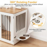 Furniture Style Dog Crate with 360° Rotating Feeder & 304 Stainless Steel Bowls, Double Locking Indoor Dog Kennel - Image 4