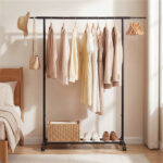 Adjustable Metal Rolling Clothes Rack with Extendable Rods, 104.1-156.2×44.45×154.94cm, 3.86kg Heavy Duty Garment Rack - Image 7
