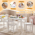 Kids Wooden Table and Chairs Set (1 Table + 4 Chairs), Rubber Wood Toddler Activity Set (White - Image 11