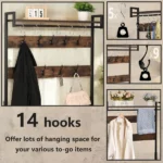 Coat Rack with Shoe Storage, Hall Tree with Bench, 5 in 1 Shoe and Coat Rack for Entryway, with 9 Hooks, A Hanging Rod, 35.5x12x70.8in - Image 5