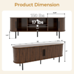 Walnut Embossed Particle Board TV Stand, Oval Tabletop 147×35×58cm, Modern Entertainment Center with Sliding Grid Doors, Media Console Cabinet for Living Room Bedroom - Image 9