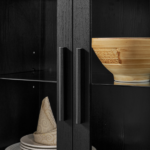 A high arched storage cabinet with a lamp, a modern retro-style wooden storage cabinet with adjustable glass partitions, suitable for use as a multi-functional cabinet in kitchens-Black - Image 10