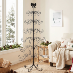 6ft Black PVC Metal Artificial Christmas Tree with Bow Topper, No Extra Ornaments, Daily Decor Tree - Image 7