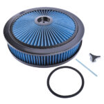 14" x 3" High Flow Round Air Cleaner Kit Washable Recessed Base Blue Filter Black Trim - Image 7
