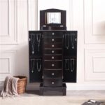 Jewelry Armoire with Mirror, 8 Drawers & 16 Necklace Hooks, 2 Side Swing Doors(Brown) - Image 13