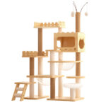 66.9" Modern Cat Tower, Wood Cat Tree Tower for Indoor Cats, Cat Treewith Sisal-Covered Scratching Posts and Top Perch, Cat Condo with Acrylic Hammock for Multi-Cat Households - Image 4