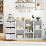 White Buffet Sideboard Cabinet, 3 Drawers & 3 Shutter Door Cabinets, Abundant Storage Space - Image 3