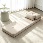 Beige Convertible Floor Sofa Bed – No Assembly Required Folding Upholstered Couch, Adjustable Backrest Floor Chair - Image 6
