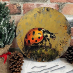CIFbuy 1pc 8x8 Inch Round Aluminum Metal Sign, Golden Ladybug Wall Decor, Vintage Farmhouse Wreath Door Hanging Plaque, 2D Flat Home De TikTok, TikTok, Self-pickup Logiopics - Image 4