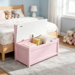 Pink Storage Bench Toy Box Chest with Large 27L Interior Toy Organizer with Top Lid And Backrest for Nursery Playroom Bedroom Furniture 24" x 12" x 20" - Image 4
