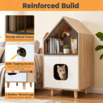 Natural & White Hidden Cat Litter Box Furniture, Elevated Cat Lounge Top Enclosed Cat Washroom Cabinet with Raised Legs for Living Room Bedroom Apartment - Image 8