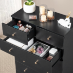 5-Tier 6-Drawer Dresser with Matte Gold Handles Particleboard + Textured Melamine Storage Cabinet 25.98*12.99*35.04in Black - Image 7